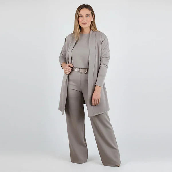 Elegant women's 3-piece stretch co-ord set, offering comfortable and stylish women's fashion apparel.