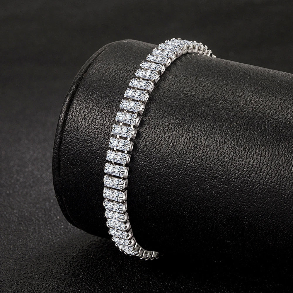 Adjustable women's sterling silver bracelet with crystals, an elegant gift for her, fine jewelry accessory.
