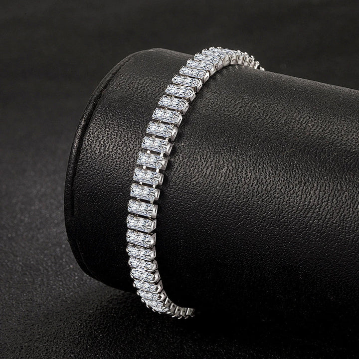 Adjustable women's sterling silver bracelet with crystals, an elegant gift for her, fine jewelry accessory.