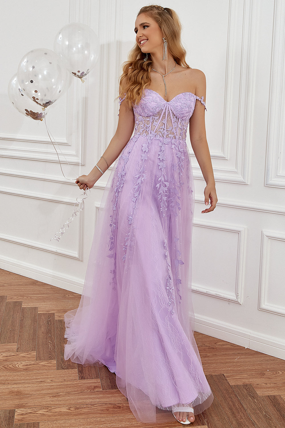 Back view of an elegant women's A-line ball gown, a stunning formal dress for proms & galas.