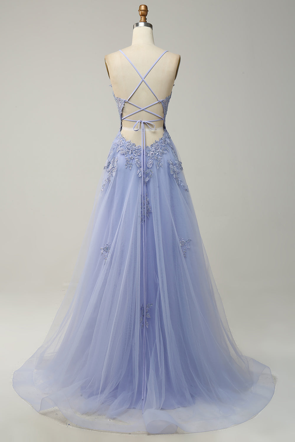 Women's elegant A-Line Evening Gown, spaghetti straps & lace-up back. Formal, prom, wedding guest Julia.