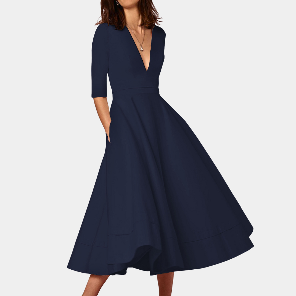 Chic sleeveless A-line midi dress for women, featuring a trendy side slit, great for summer fashion.