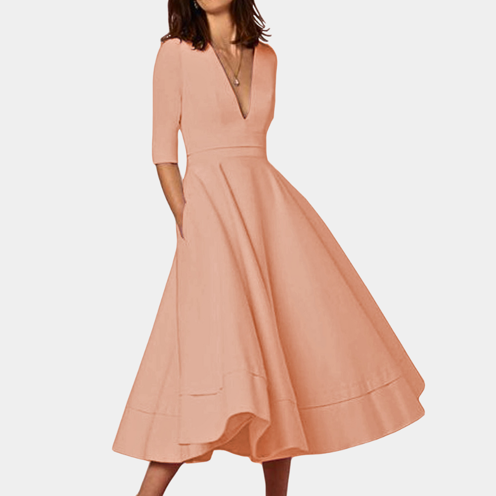 Comfortable women's A-line midi dress, sleeveless design with a flattering side slit for everyday style.