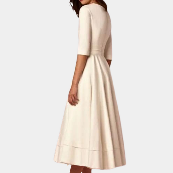 Flattering women's sleeveless A-line midi dress with a stylish side slit, ideal for elegant everyday wear.