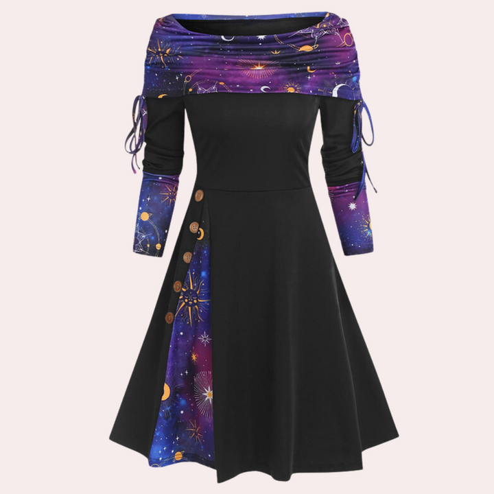 Elegant Women's A-line midi dress with a chic accent print. Perfect for casual day wear or stylish work fashion.