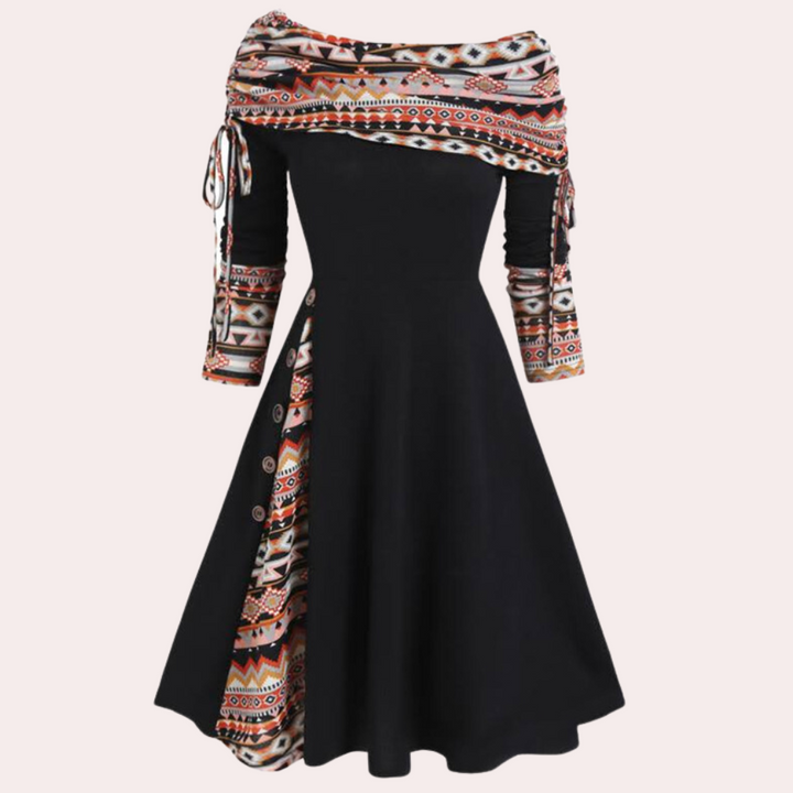 Chic women's A-line dress with an elegant accent print, a midi length, suitable for both casual and formal wear.