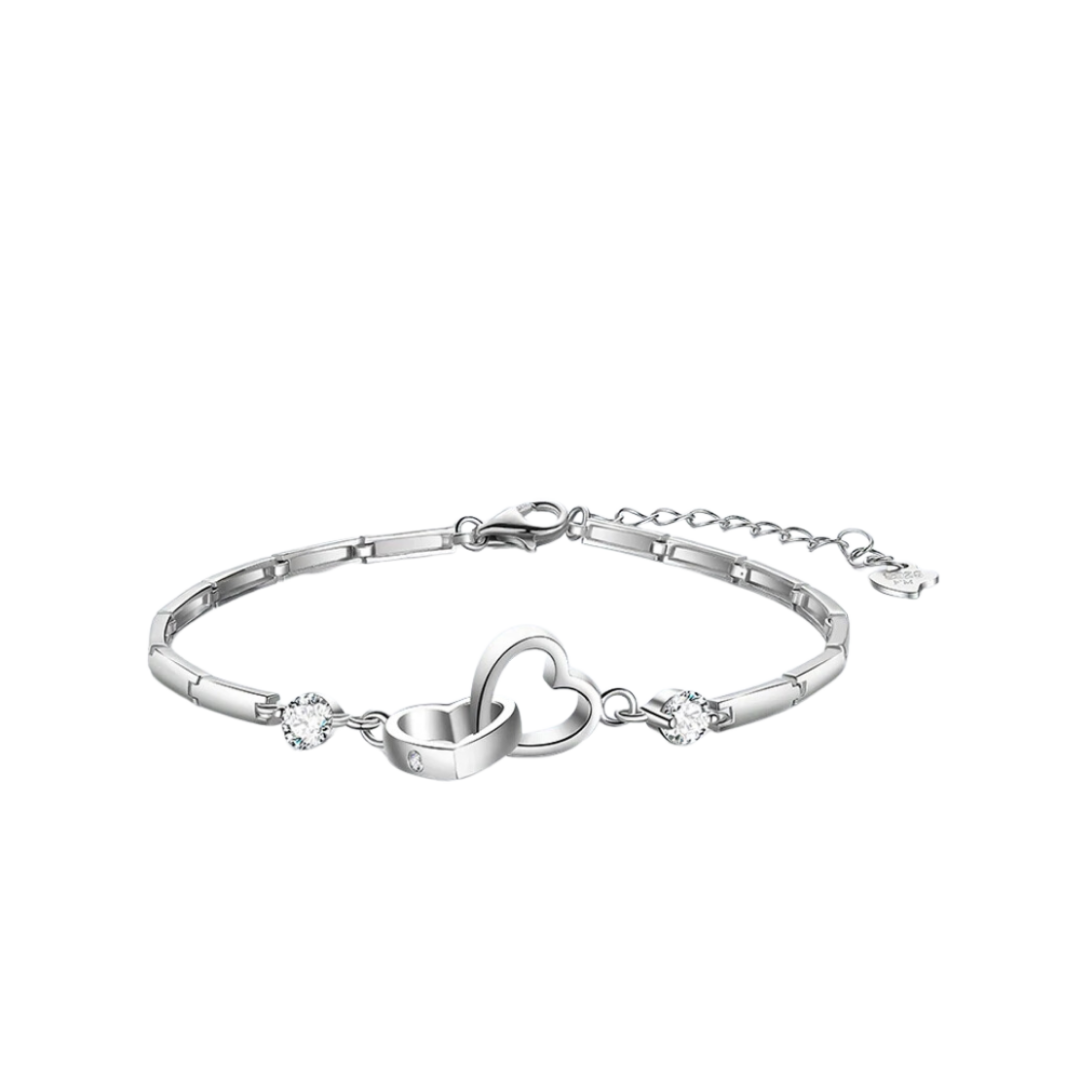 Hypoallergenic 925 sterling silver bracelet featuring a delicate double heart design for women.