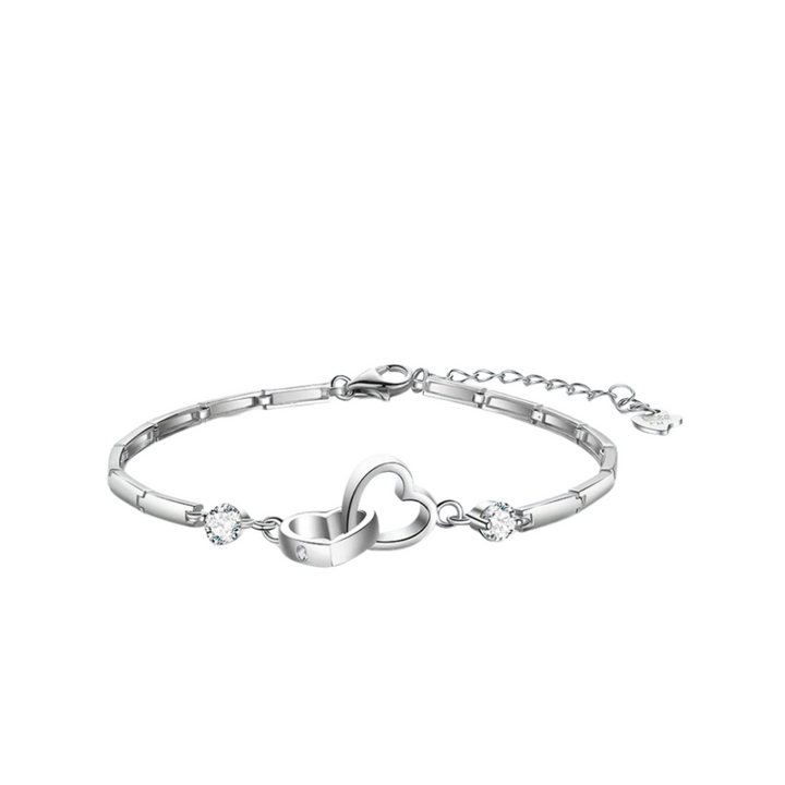 Hypoallergenic 925 sterling silver bracelet featuring a delicate double heart design for women.