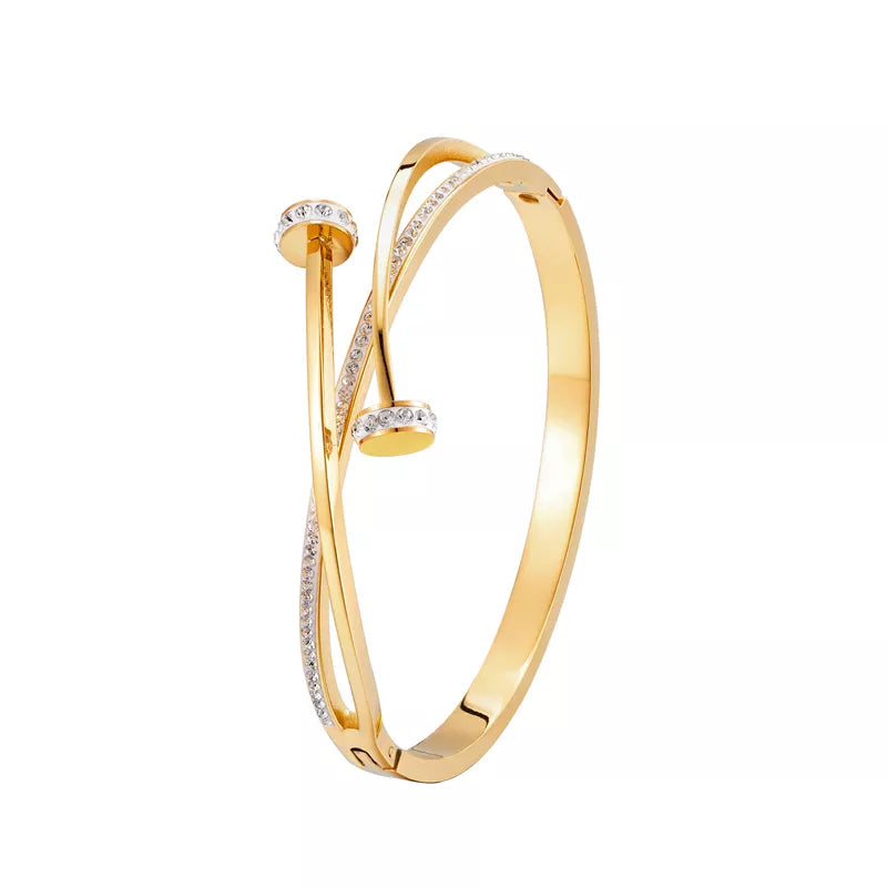 Elegant women's adjustable double nailhead gold bracelet, perfect minimalist jewelry and modern accessory.