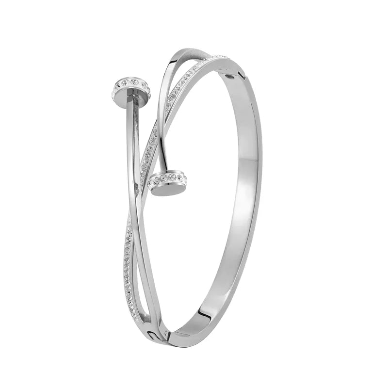 Versatile women's adjustable double nailhead silver bracelet, 925 silver plated, for elegant everyday wear.