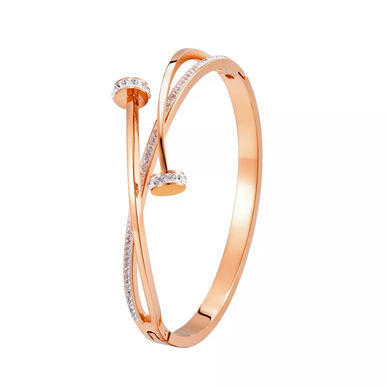 Chic women's adjustable rosegold double nailhead bracelet, a modern and minimalist gift for her.