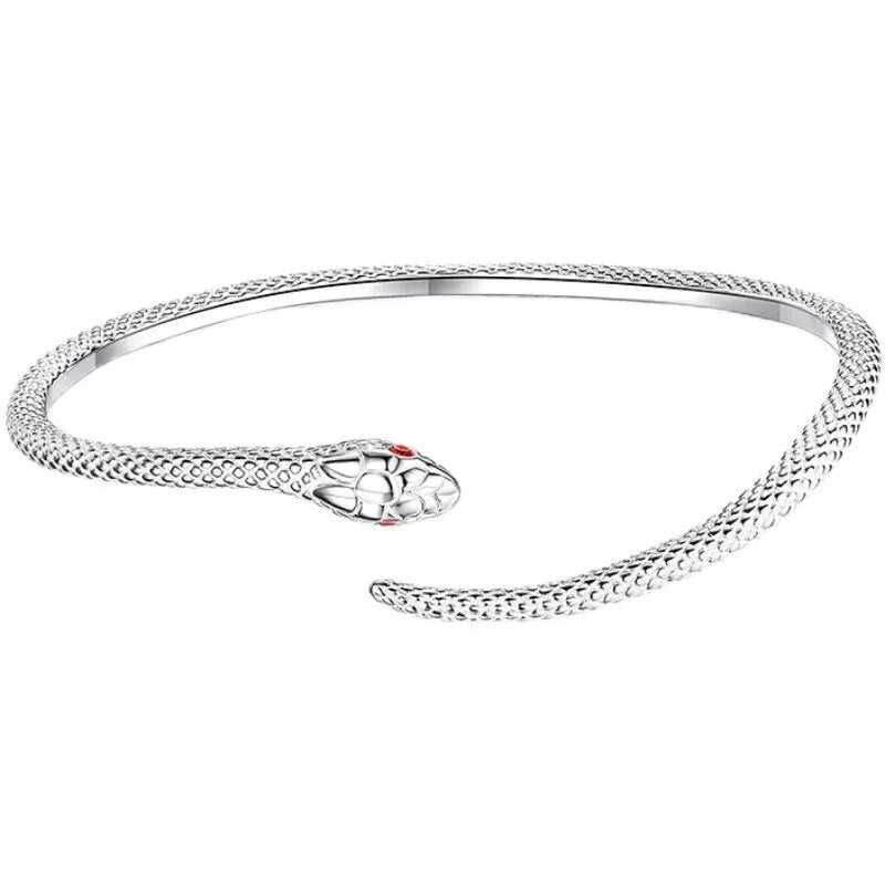 Fashionable women's adjustable sterling silver snake bracelet, perfect for any outfit or occasion.
