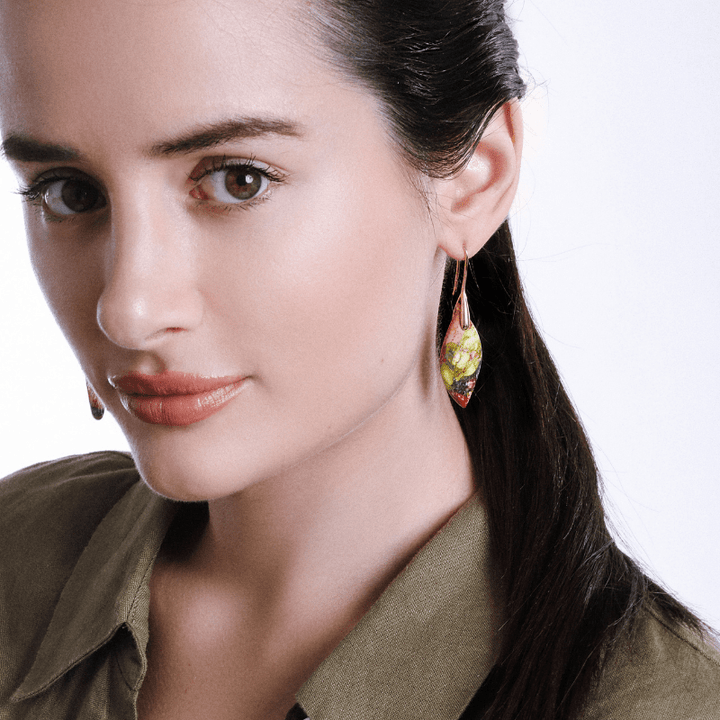 Handmade Women's Amaris Regaliet Drop Earrings, featuring unique natural stone design for a calming, elegant look.