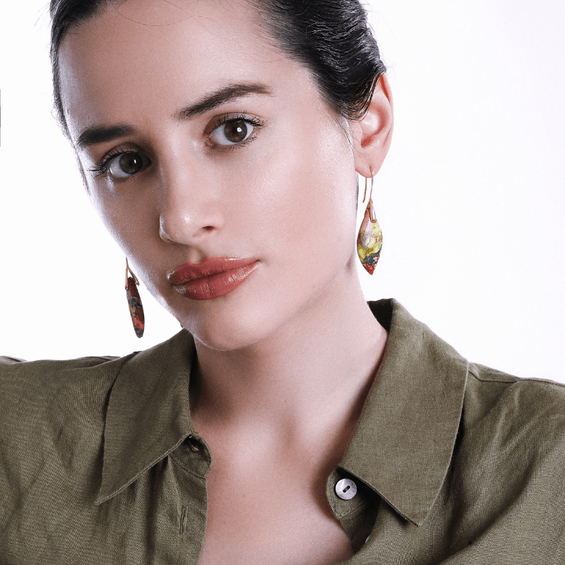 Women's Amaris Regaliet Drop Earrings, showing natural stone texture, handcrafted for an elegant and calming effect.