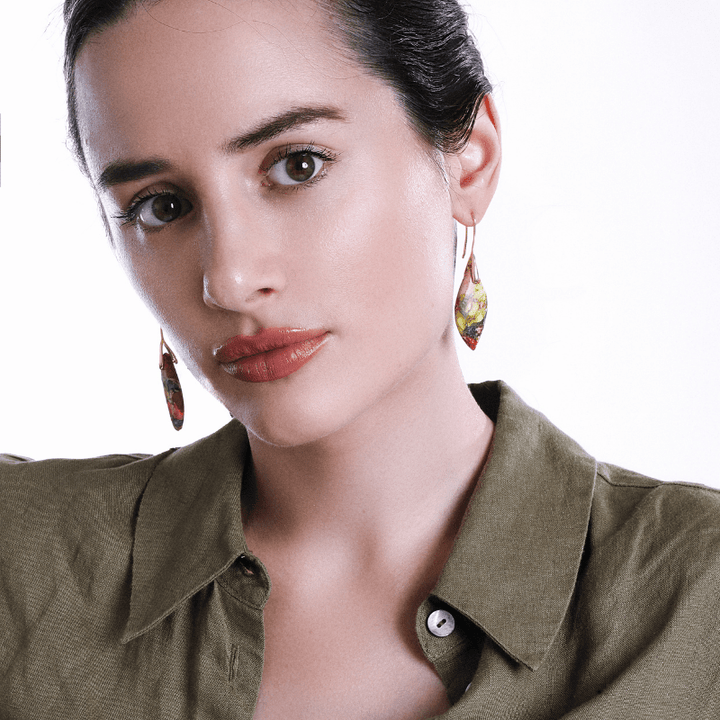 Women's Amaris Regaliet Drop Earrings, showing natural stone texture, handcrafted for an elegant and calming effect.