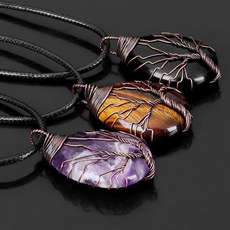 Close-up of a vibrant amethyst drop pendant necklace for women, ideal spiritual boho crystal jewelry.