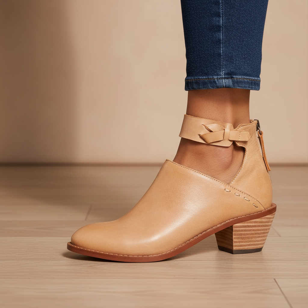 Elegant women's ankle boots with mid block heel, perfect for autumn fashion, made from vegan leather
