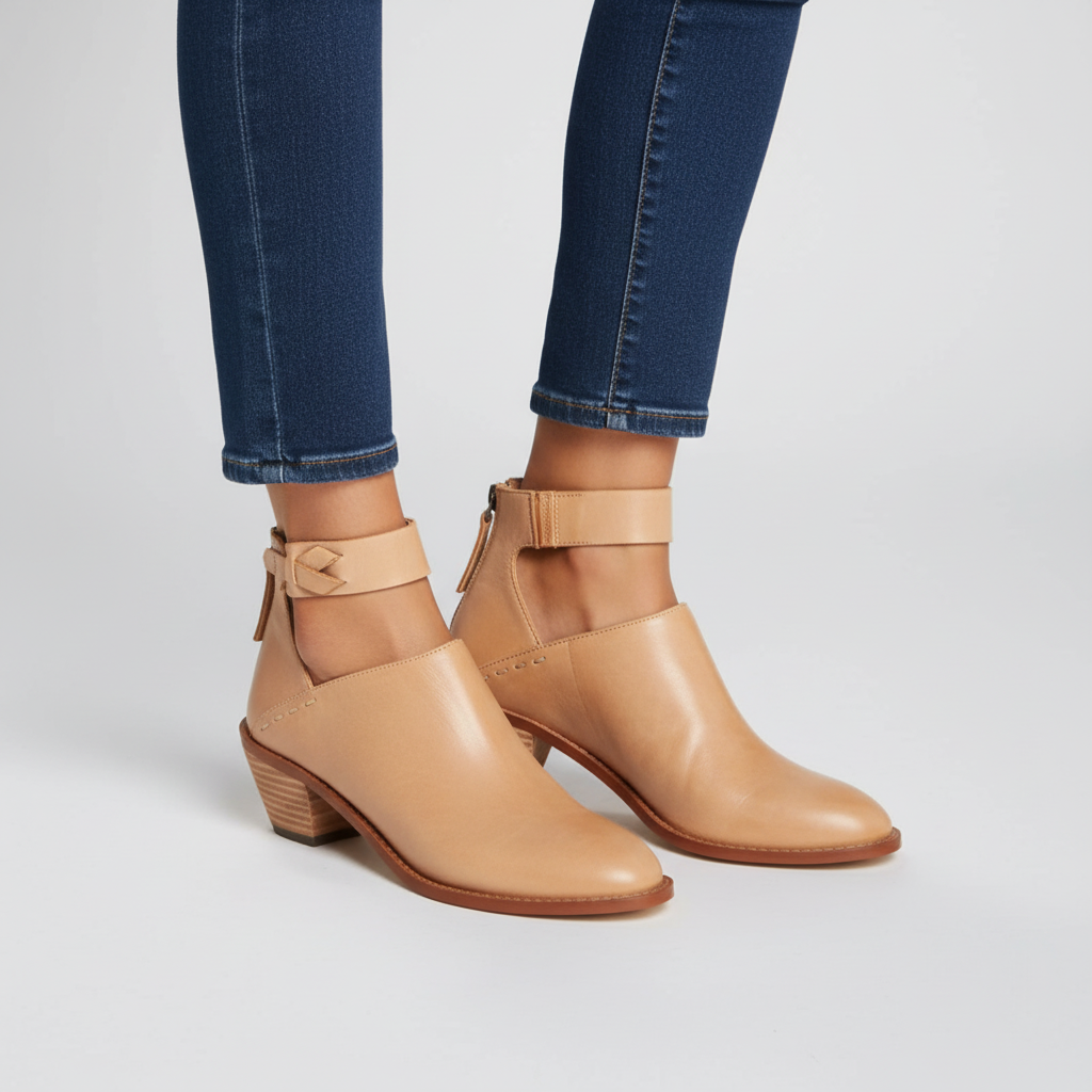 Stylish women's mid-heel ankle boots from vegan leather, a comfortable and chic choice for autumn