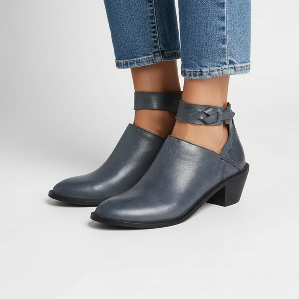 Women's elegant mid-heel ankle boots, a versatile vegan leather design for autumn and winter fashion