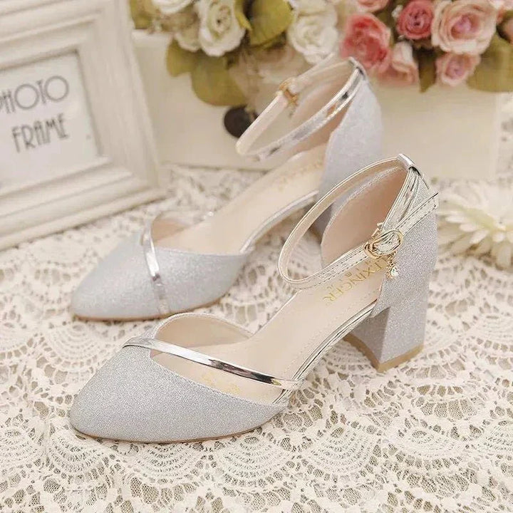 Elegant women's ankle strap block heel pumps, perfect for office, party, or formal events.