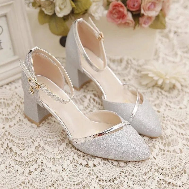 Comfortable women's block heel pumps with secure ankle strap, versatile dress shoes for any occasion.
