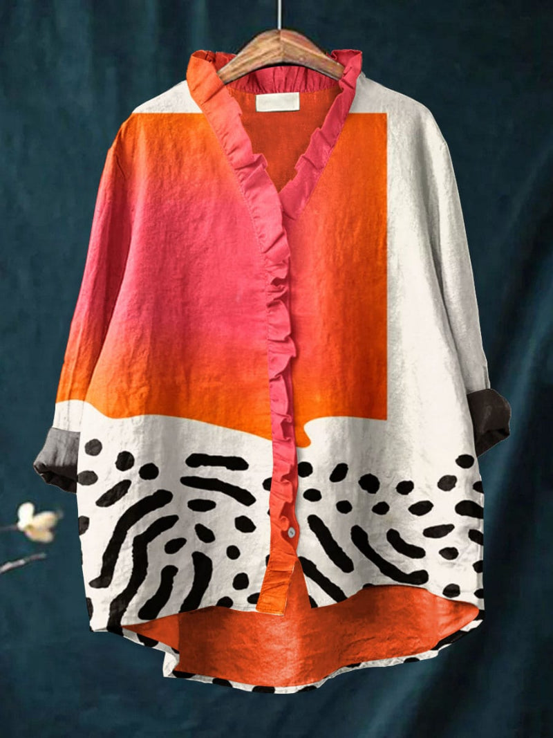 Elegant women's asymmetric ruffle blouse with long sleeves, unique modern style for chic apparel.