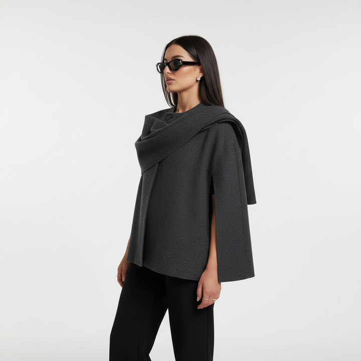 Fashionable women's elegant asymmetrical cape jacket, versatile for formal or casual wear