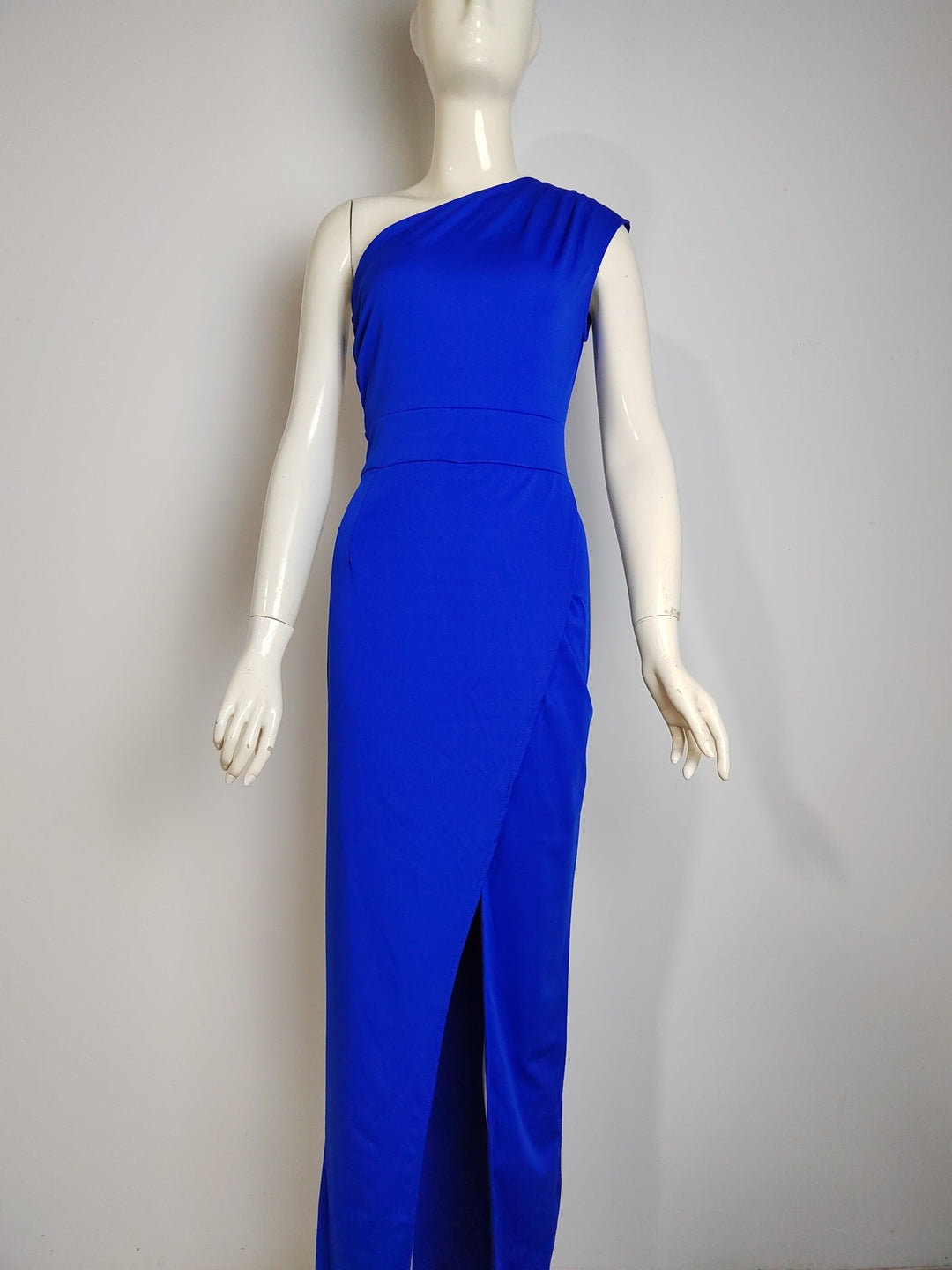 Elegant asymmetrical drape formal maxi dress for women, a stylish evening gown for special occasions.