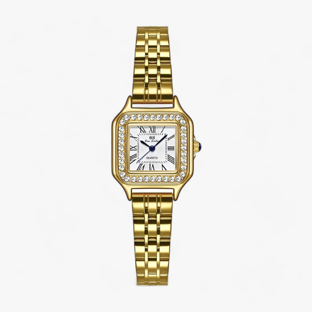 Elegant women's Aurion quartz watch with a white gold finish and adjustable band, a stylish fashion accessory.