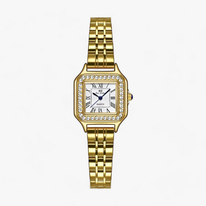 Elegant women's Aurion quartz watch with a white gold finish and adjustable band, a stylish fashion accessory.