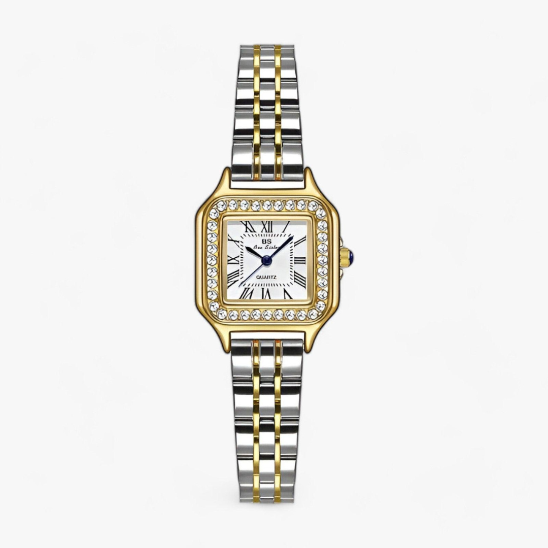 Stylish women's Aurion quartz watch in gold & silver, featuring an elegant design and adjustable band.