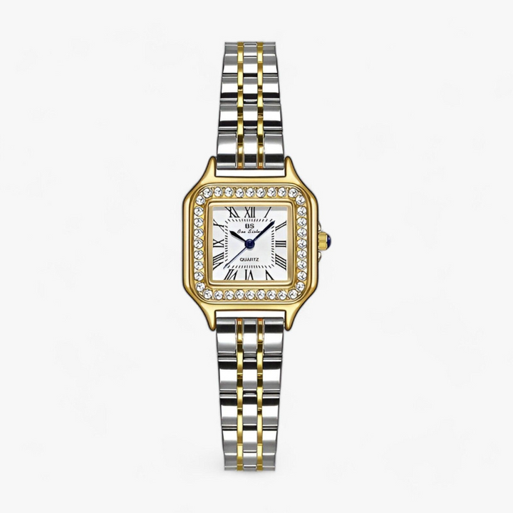 Stylish women's Aurion quartz watch in gold & silver, featuring an elegant design and adjustable band.