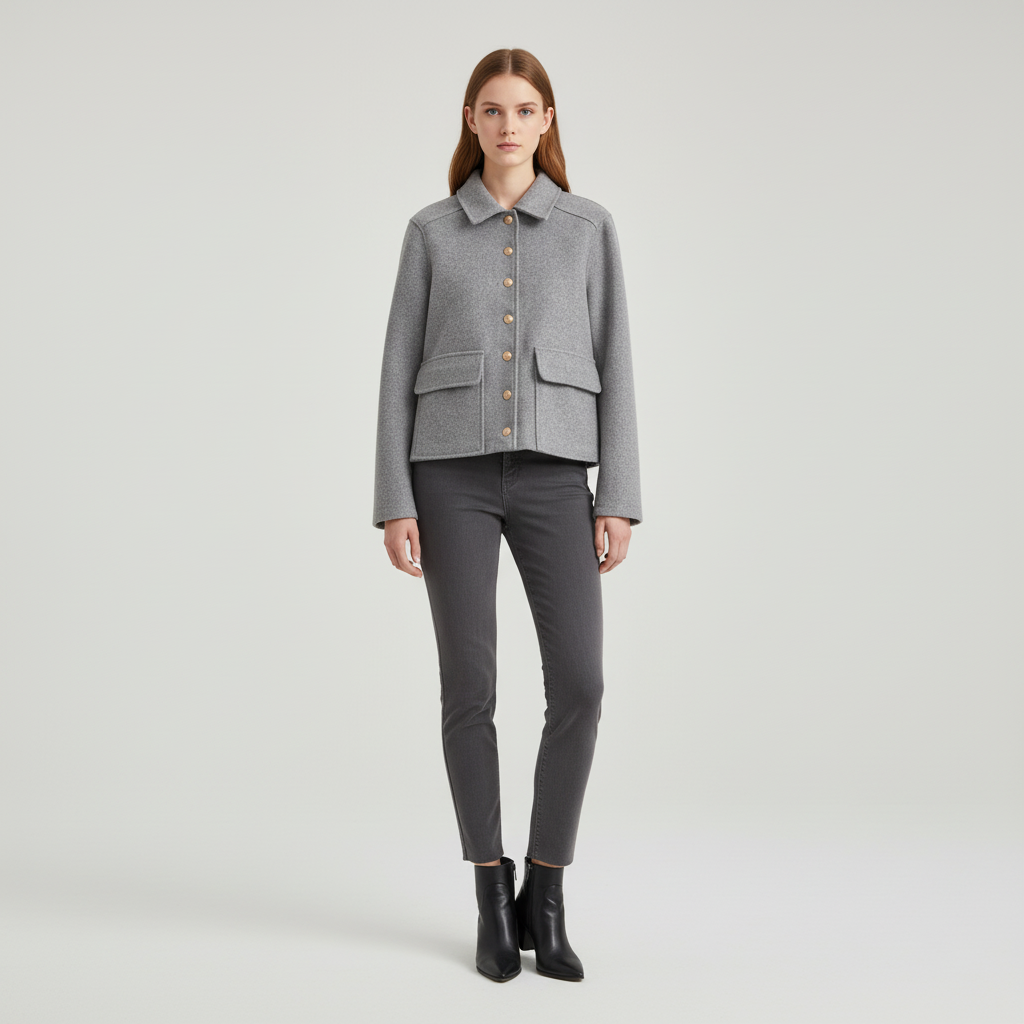 Casual yet chic women's wool blend jacket, Doris style, perfect for autumn outerwear and elegant occasions.