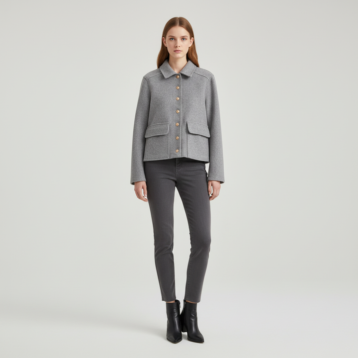 Casual yet chic women's wool blend jacket, Doris style, perfect for autumn outerwear and elegant occasions.