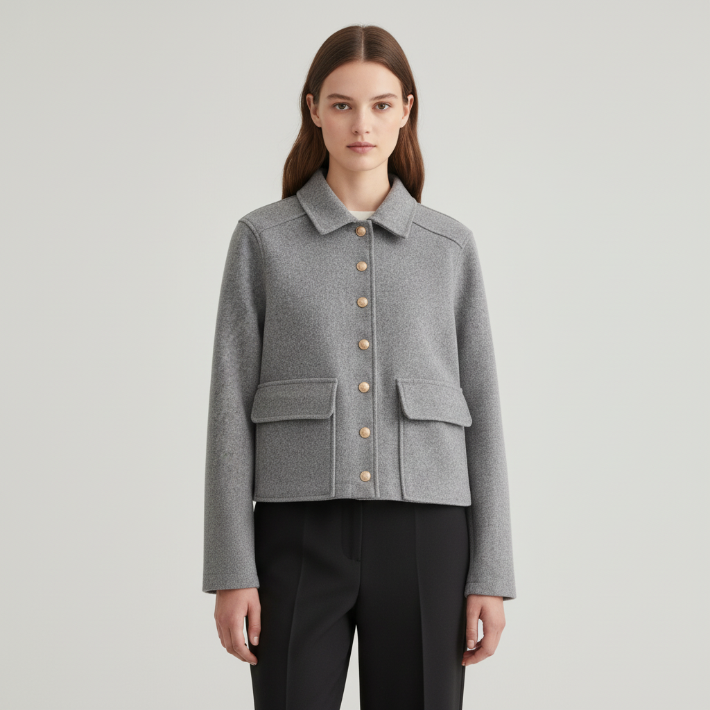 Autumn women's jacket in a luxurious wool blend, designed for elegance and comfortable casual wear.