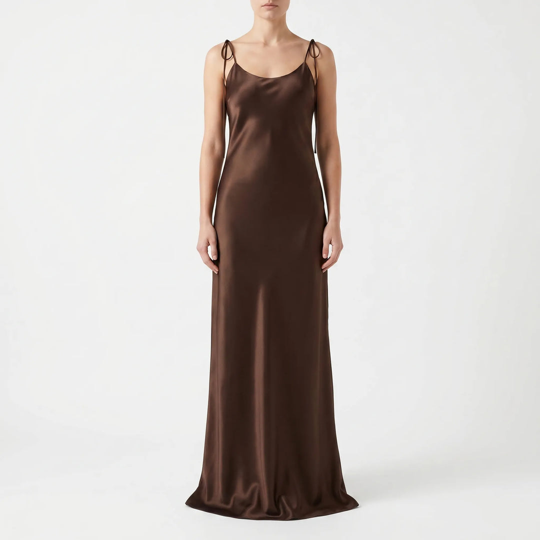 Stylish v-neck backless maxi slip dress for women, ideal for elegant evening and summer occasions.