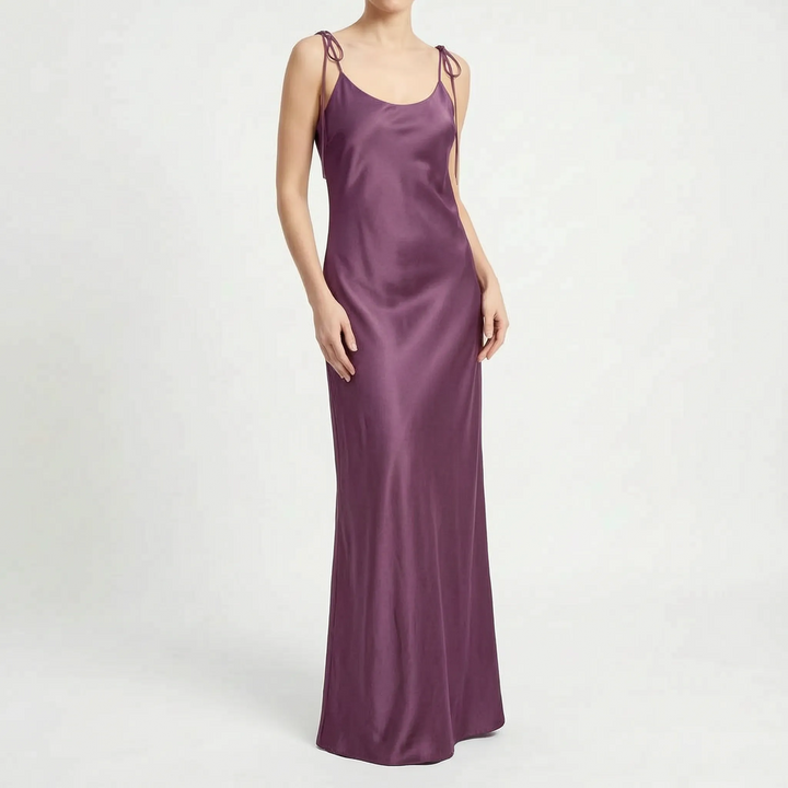 V-neck backless women's floor-length slip dress, a chic and elegant option for evening and party wear.