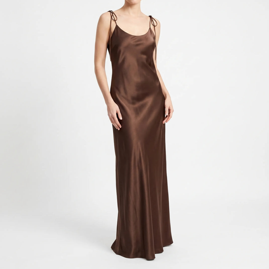 Women's elegant floor-length backless slip dress. Ideal as an evening gown or formal party maxi dress.