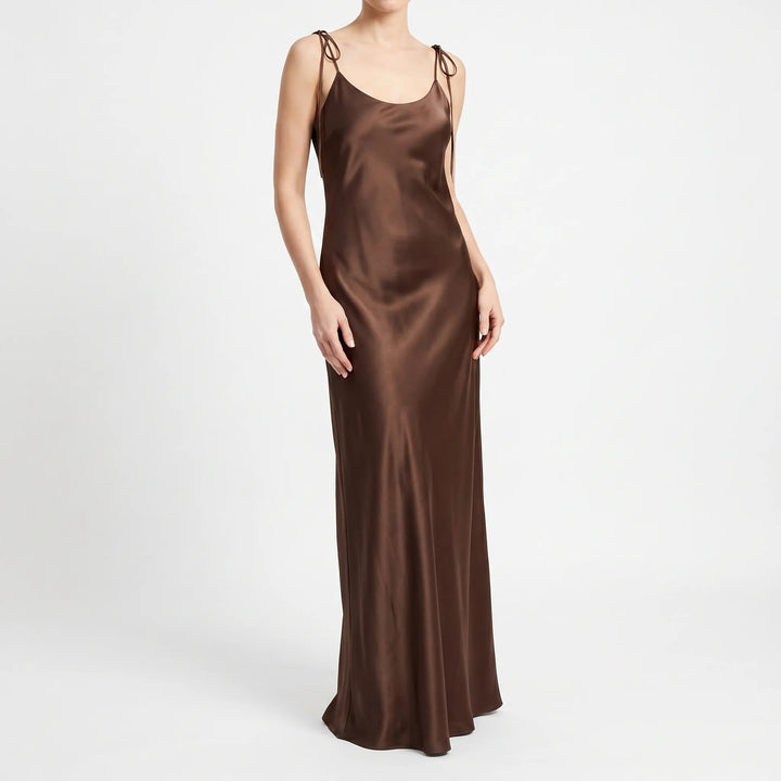 Women's elegant floor-length backless slip dress. Ideal as an evening gown or formal party maxi dress.