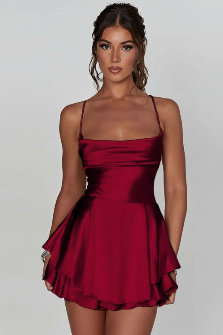 Elegant women's backless halter cocktail mini dress, perfect for parties & special occasions.