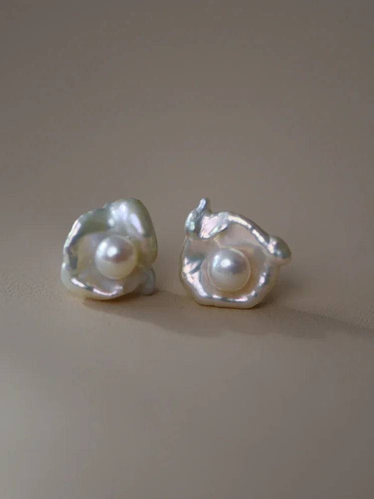 Unique baroque pearl drop earrings, perfect elegant gift for her. Sterling silver, natural irregular pearls.
