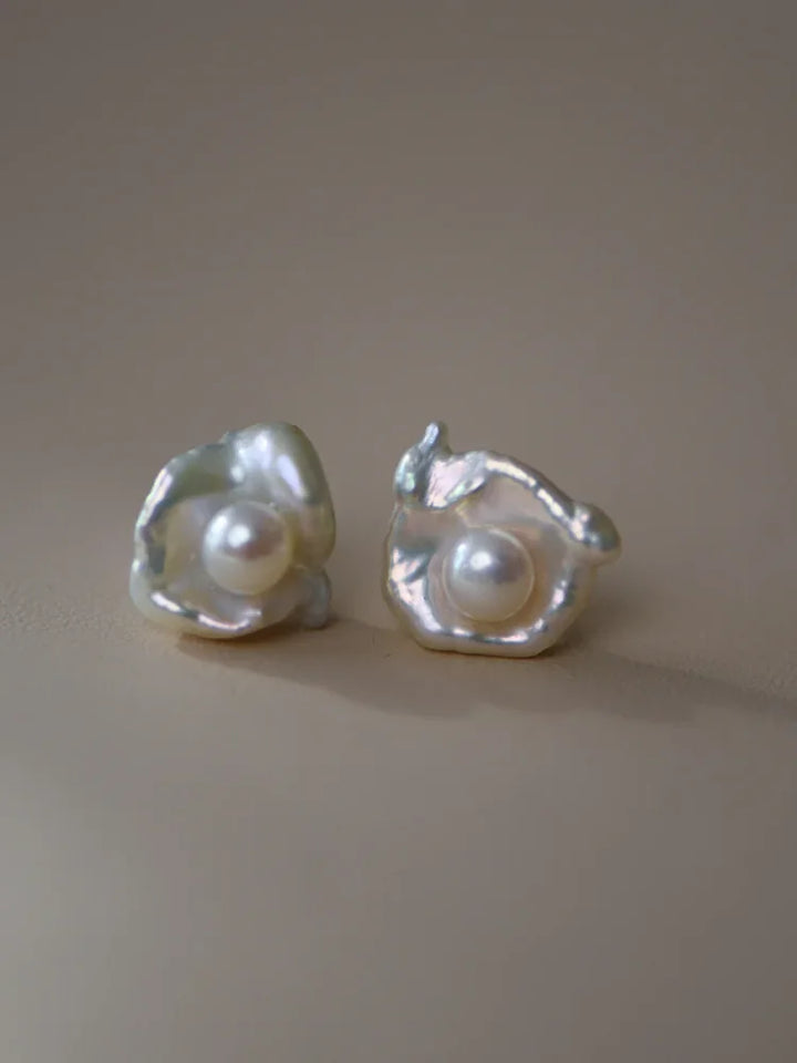 Unique baroque pearl drop earrings, perfect elegant gift for her. Sterling silver, natural irregular pearls.