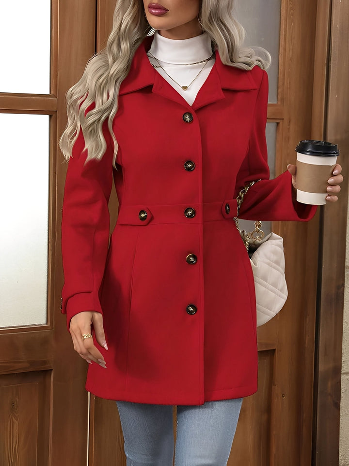 Fashionable women's trench coat, an essential piece of outerwear with a stylish notch collar and belt.