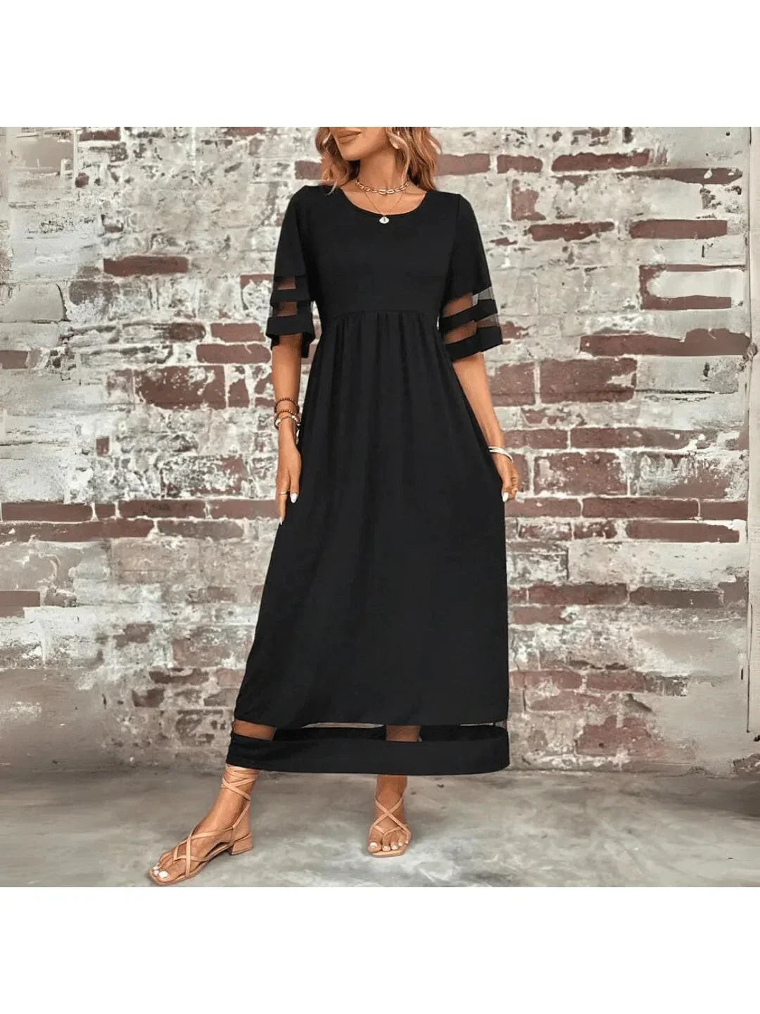 Casual green A-line women's dress. Comfortable and stylish with tummy control, perfect for everyday flattering wear.