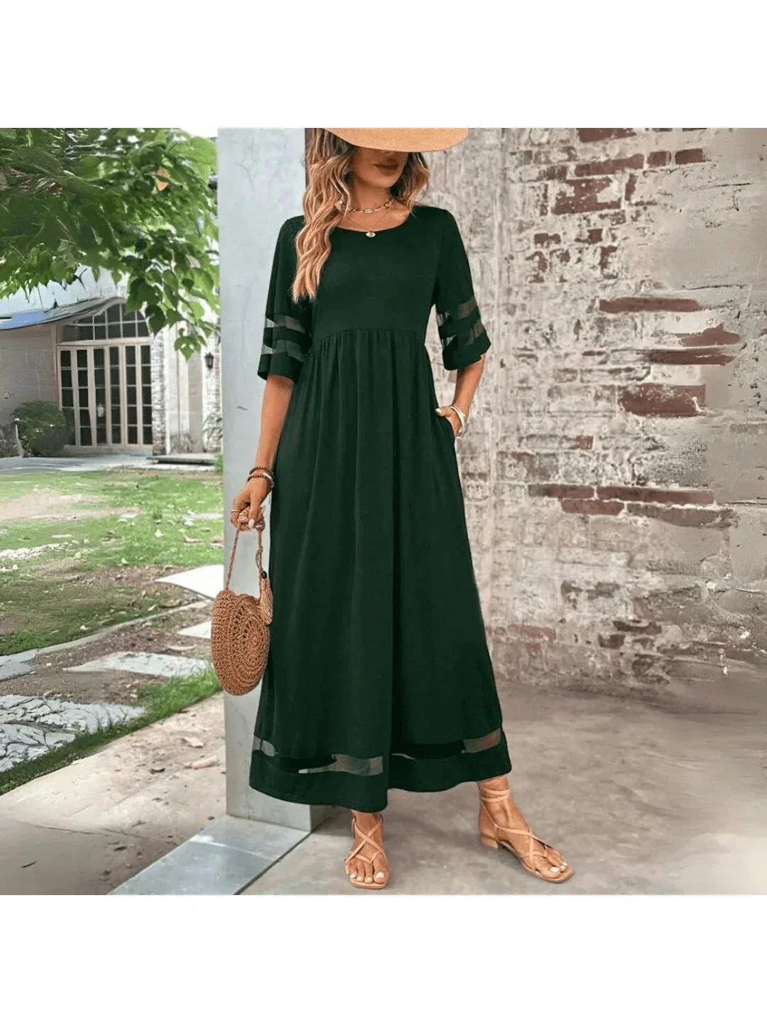 A-line women's dress with tummy control. Flattering and comfortable in various colors like black, red, and green.