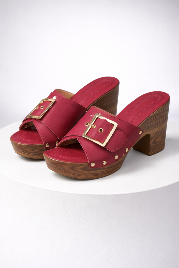 Women's versatile dressy slides, featuring a stylish buckle and comfortable block heel.