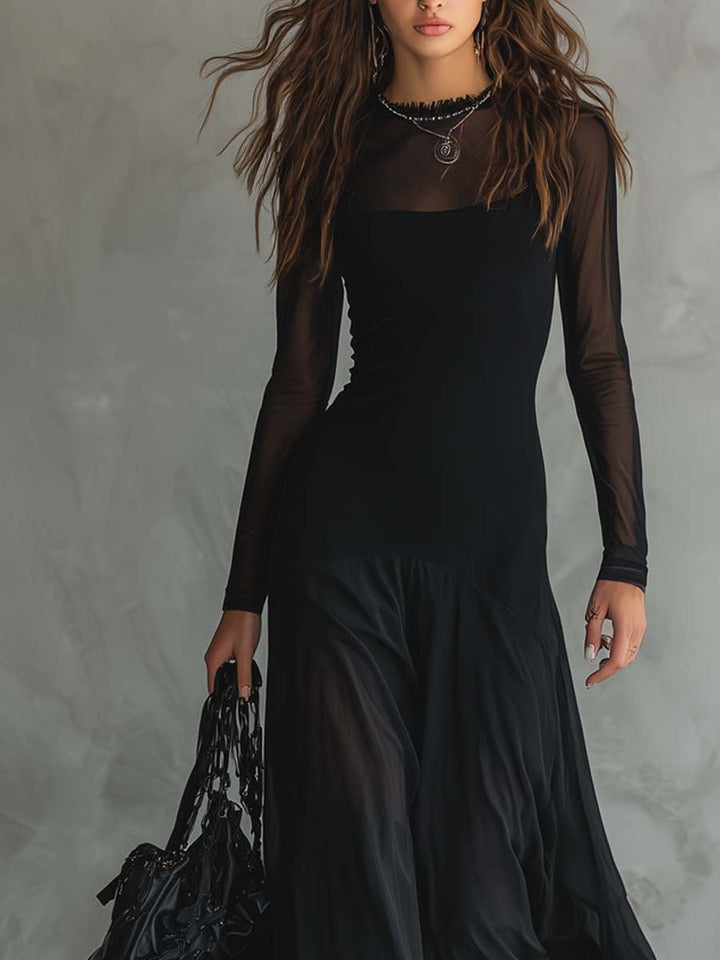 Stylish women's long black maxi dress. Flowy & elegant, ideal for women's fashion, evening wear, or special occasions.