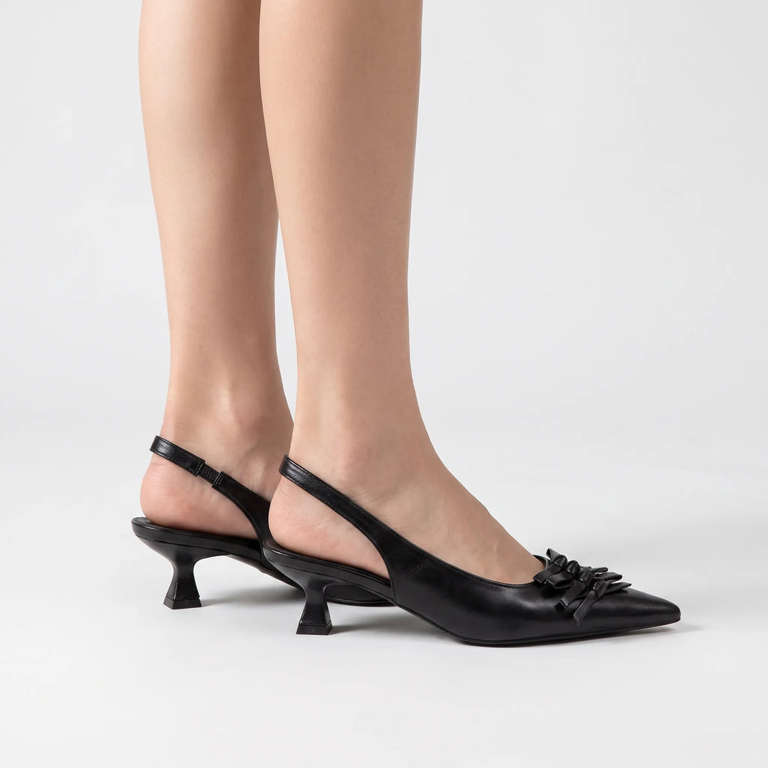 Stylish women's pointed toe slingback kitten heels. Chic fashion footwear, perfect for evening wear & special occasions.