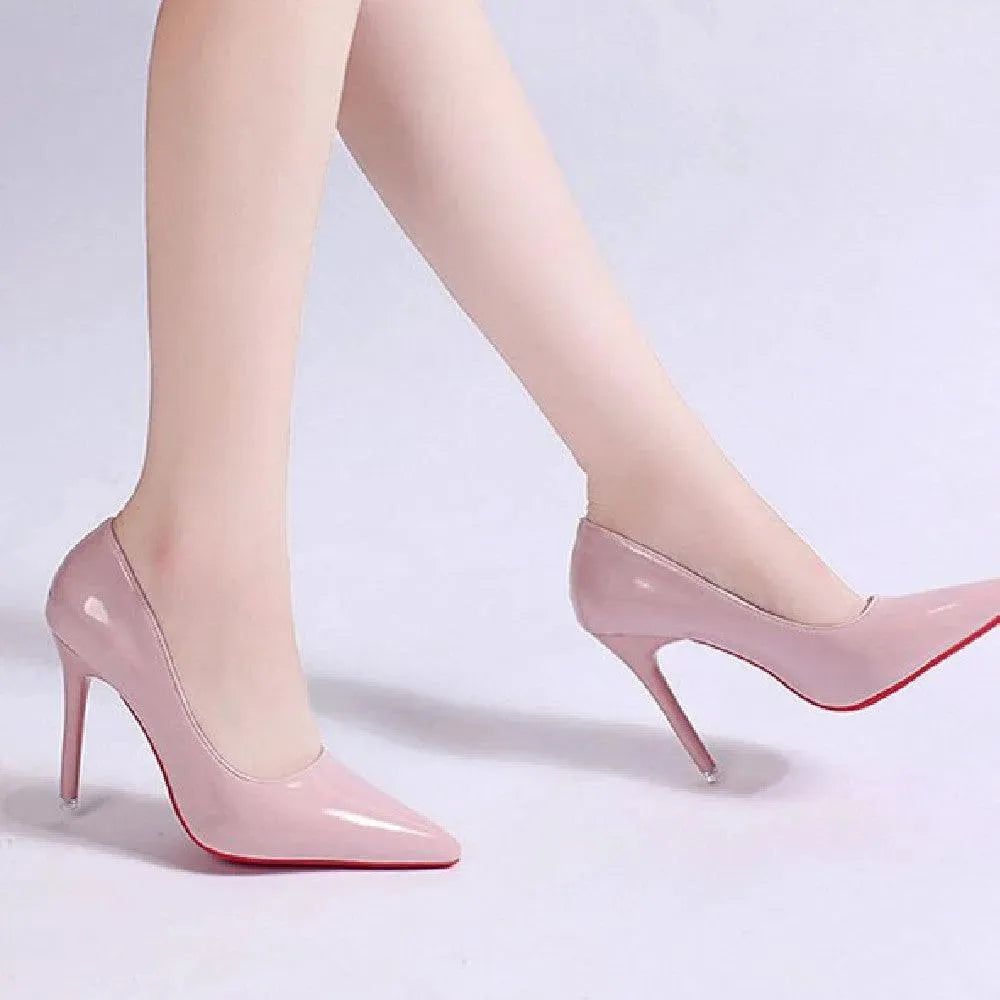 Formal women's stiletto pumps in black, elegant pointed-toe heels perfect for office & events.