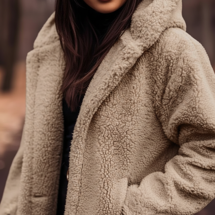Close-up of a women's elegant trench coat fabric and button detail, ideal for winter fashion